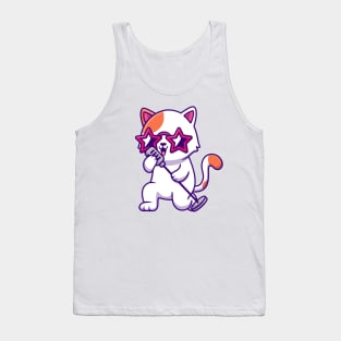 Cute Cat Singing With Microphone Tank Top